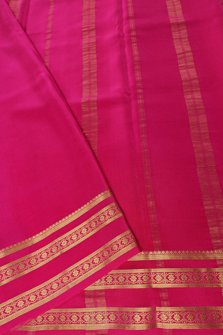 Cream and pink Mysore silk saree with gold checks