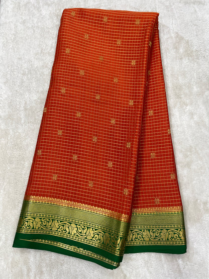 Pure Crepe Mysore Silk checks butta - 2637798