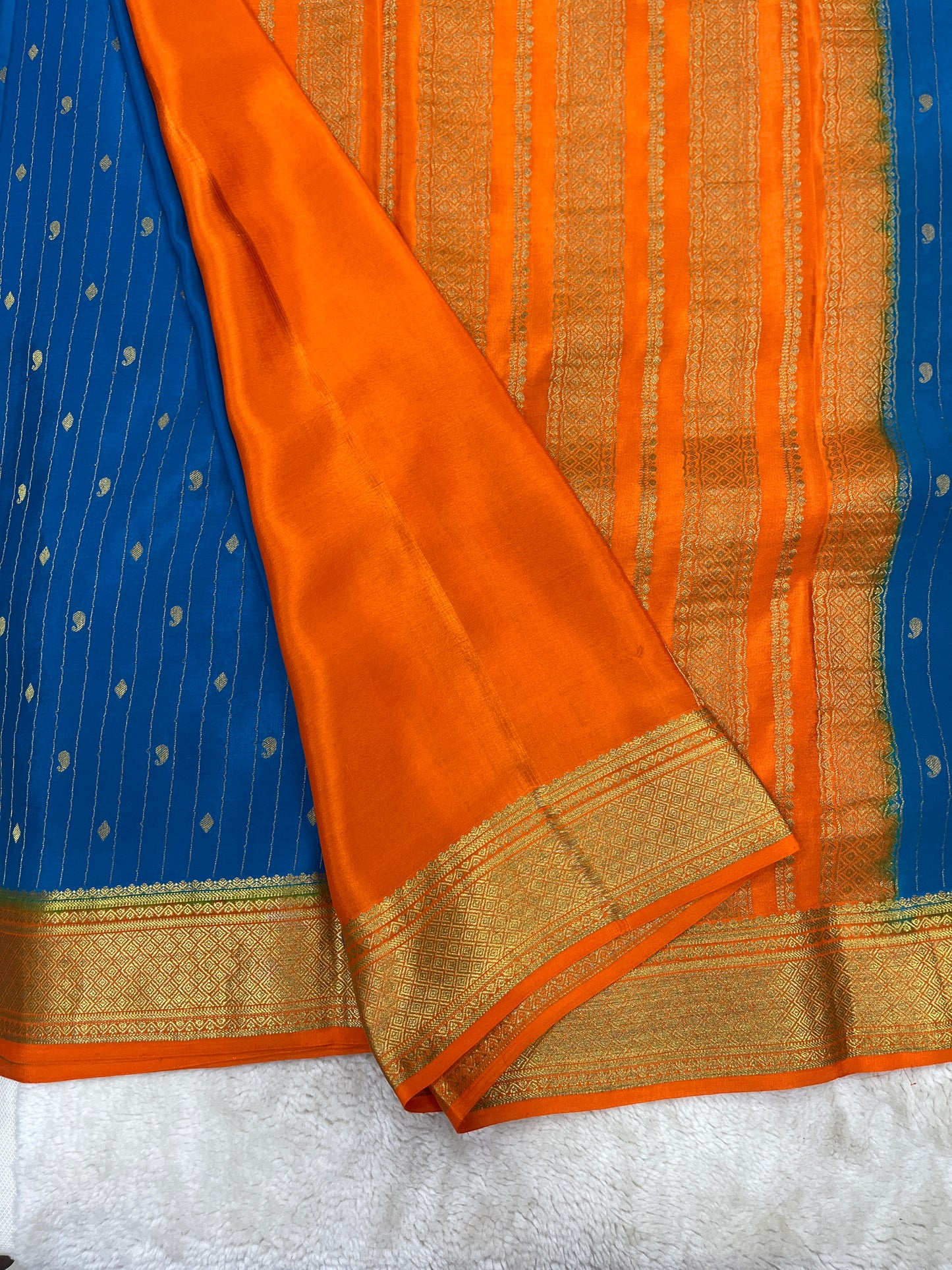Pure Crepe Mysore Silk stripe mango Diamond butta  - 1145304