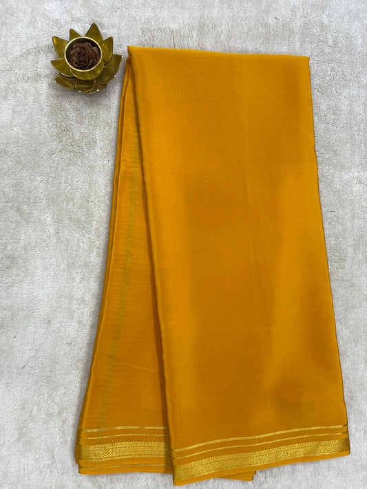 Two Line One Inch Border in Gold Lace Mysore silk saree In Self Yellow Color