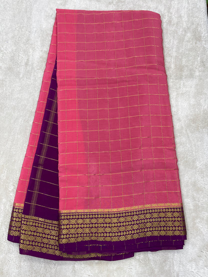 Silver Based Pure Mysore silk saree in Checks Pattern