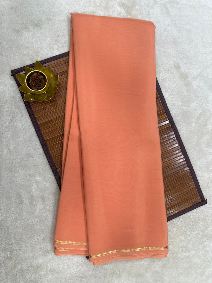 Pencil Border Pure Mysore Silk Saree in Pure Zari Sunset Orange Color With Self Color Blouse