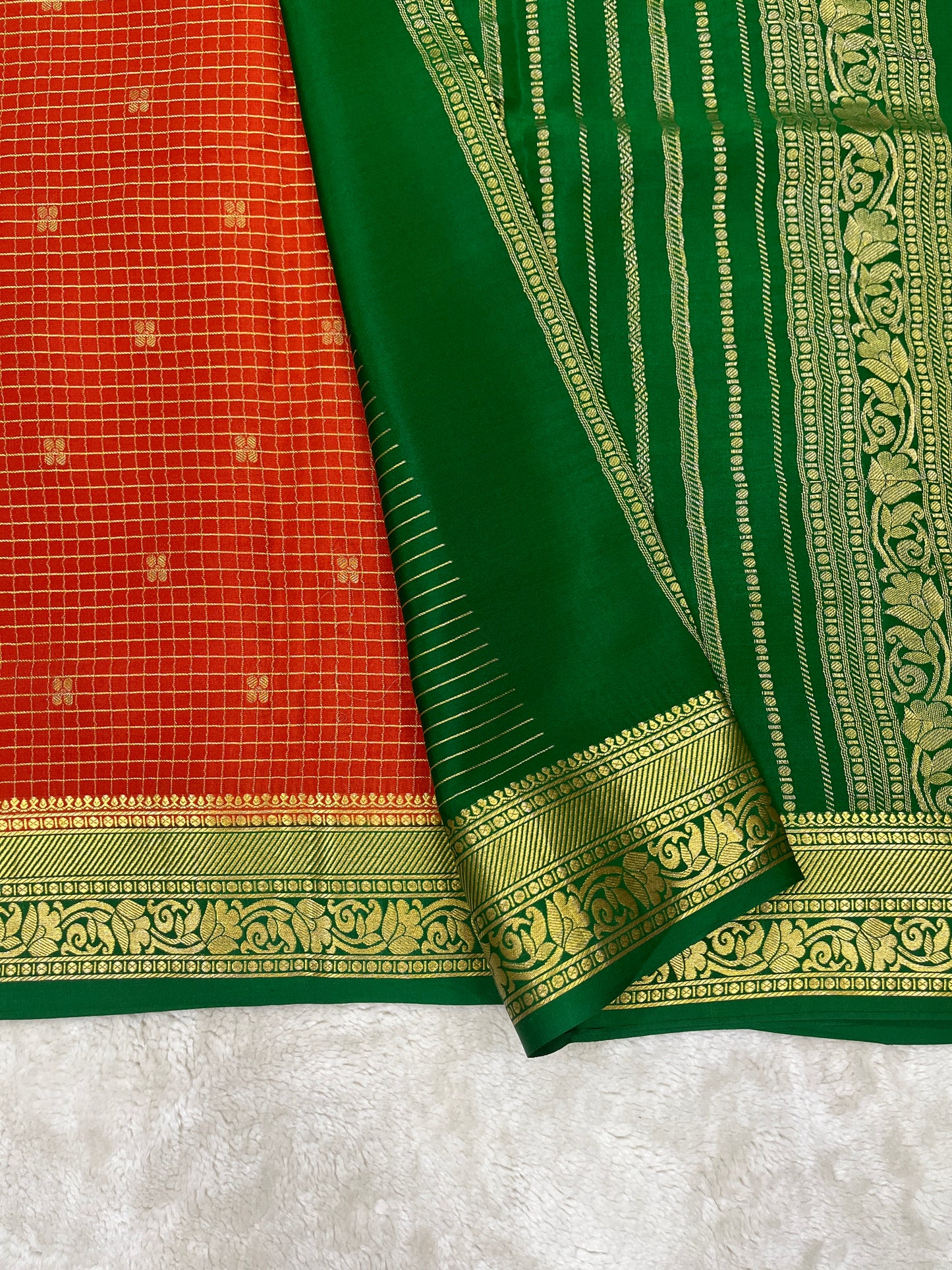 Pure Crepe Mysore Silk checks butta - 2637798