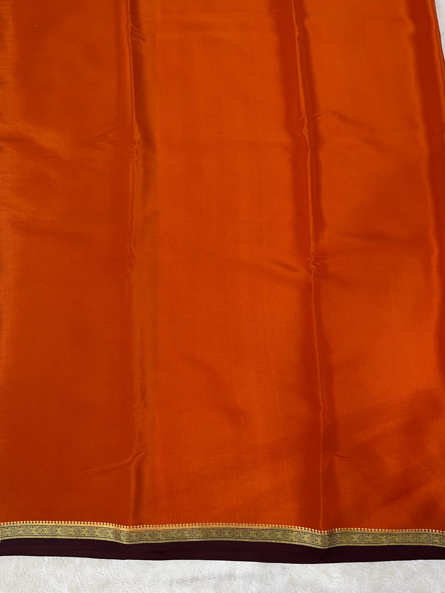 Pure Zari Mysore Silk Saree One Inch Dimond Border In Orange With Brown Contrast Color Blouse