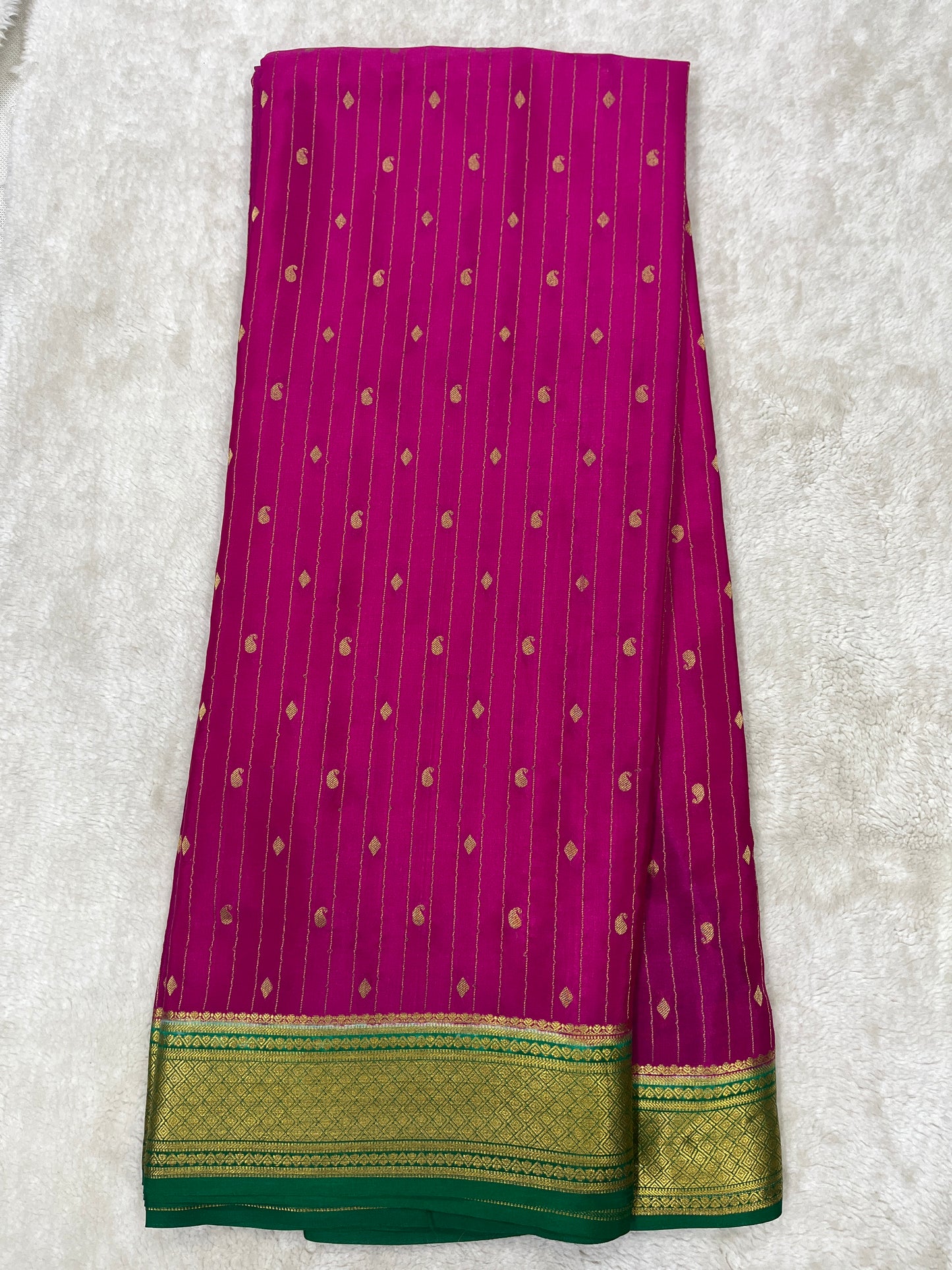 Pure Crepe Mysore Silk stripe mango Diamond butta  - 1145304