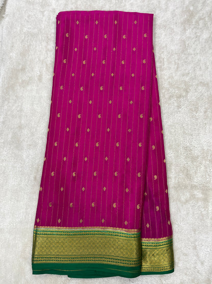 Pure Crepe Mysore Silk stripe mango Diamond butta  - 1145304