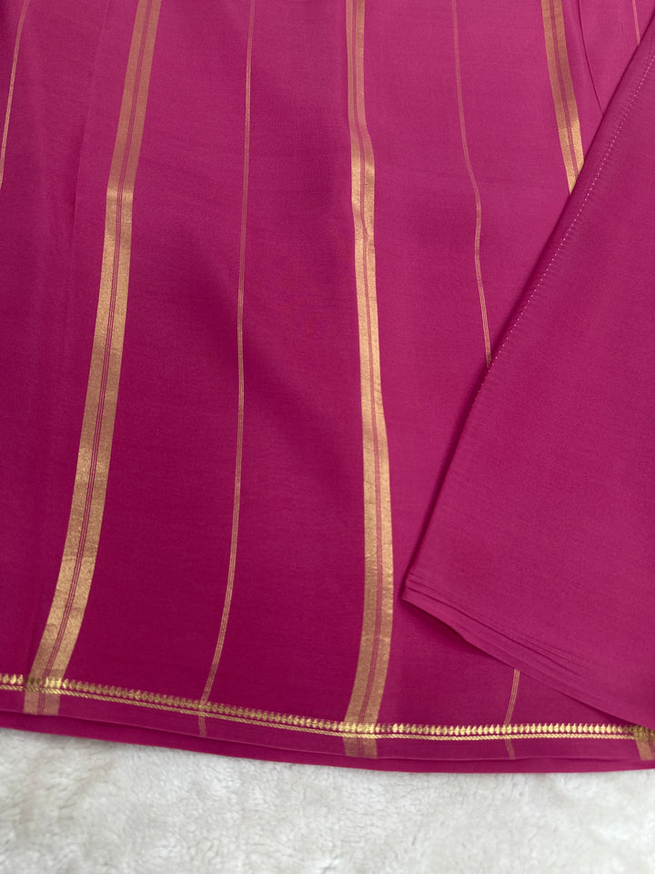 Pencil Border Pure Mysore Silk Saree in Pure Zari Pink Color With Self Color Blouse