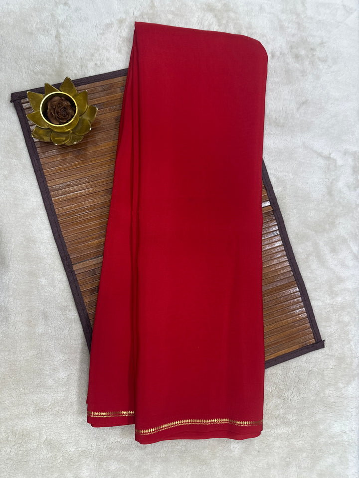 Pencil Border Pure Mysore Silk Saree in Pure Zari Dark Red Color With Self Color Blouse
