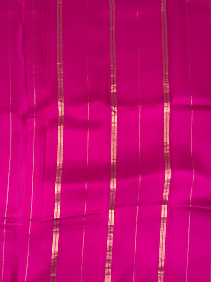 Pure Zari Mysore Silk Saree Elephant Border In Navy Blue With Pink Contrast Color Blouse