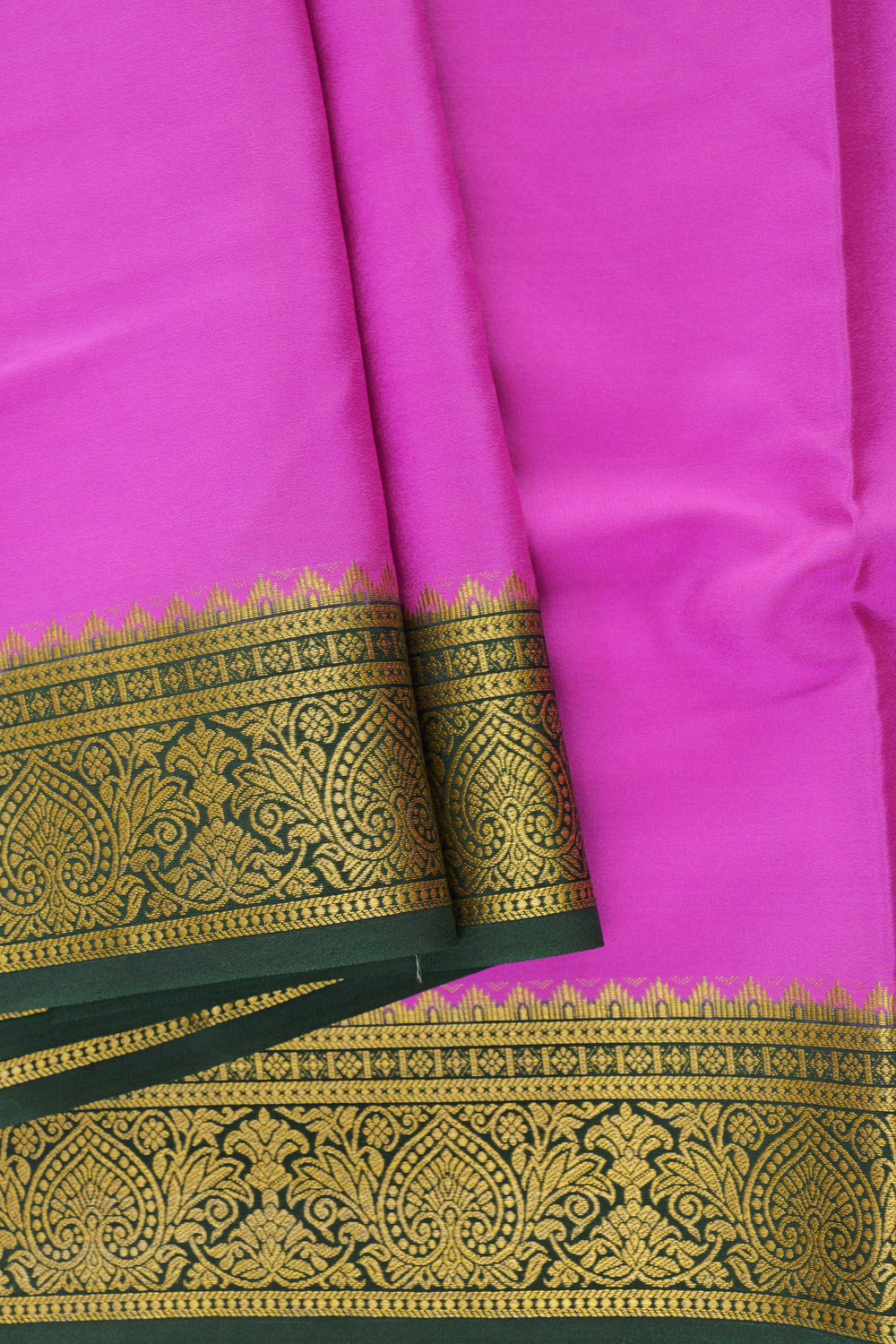 DARK GREEN AND GOLD BORDER IN  MYSORE SILK SAREES