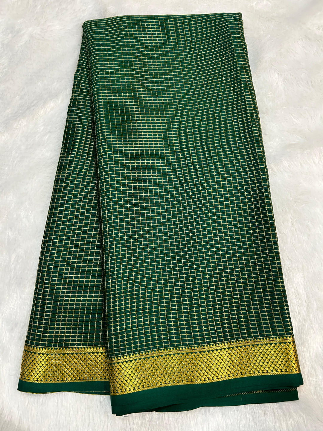 DARK GREEN PURE MYSORE CREPE SILK SAREE