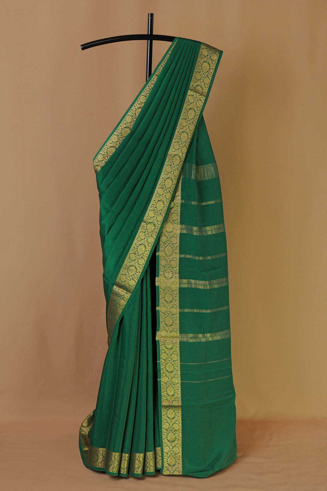 DARK GREEN PURE CREPE MYSORE SILK SAREES