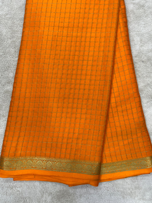 Pure crepe Mysore silk-Lotus Checks(1284606)