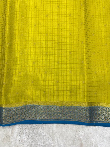 Pure Crepe Mysore Silk mungi checks butta  - 1145303