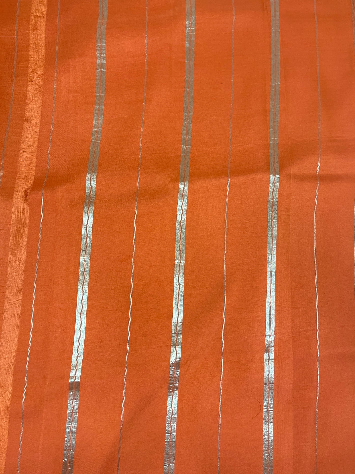 Pure Zari Mysore Silk Saree Elephant Border In Violet With Orange Contrast Color Blouse