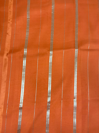 Pure Zari Mysore Silk Saree Elephant Border In Violet With Orange Contrast Color Blouse