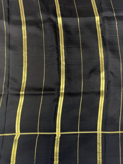 Pure Zari Mysore Silk Saree Bentex Border In Orange With Black Contrast Color