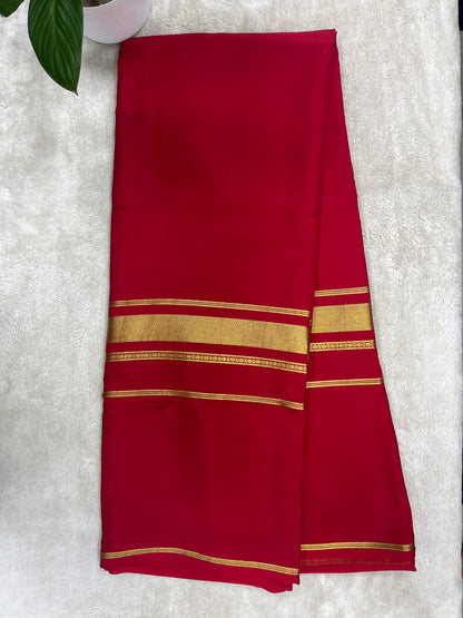 Pure crepe Mysore silk saree in Patta line pattern in Red with self Colour Blouse