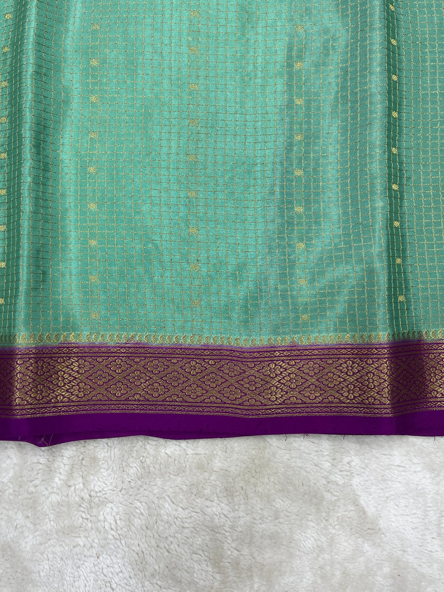 Pure Crepe Mysore Silk mungi checks butta  - 1145303