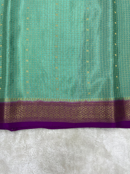 Pure Crepe Mysore Silk mungi checks butta  - 1145303