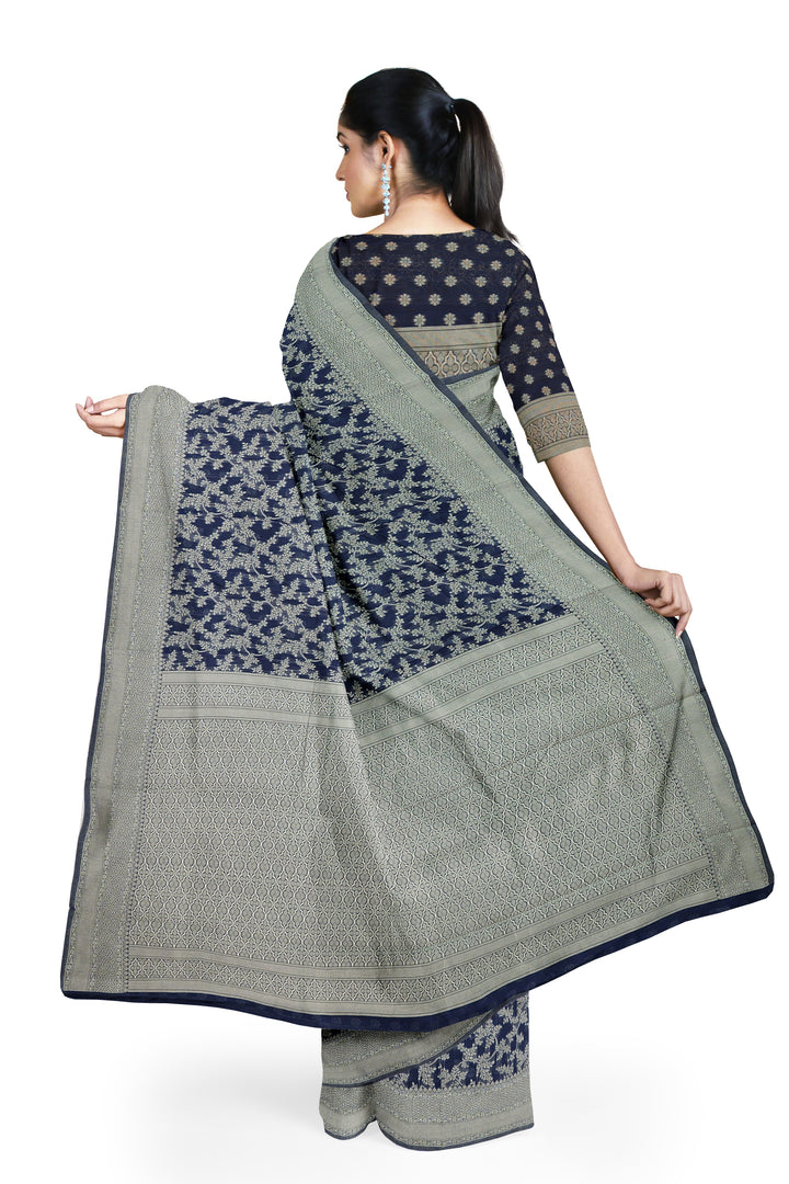 DEEP BLUE COLOUR BLENDED COTTON SADA BANARASI HANDLOOM SAREE