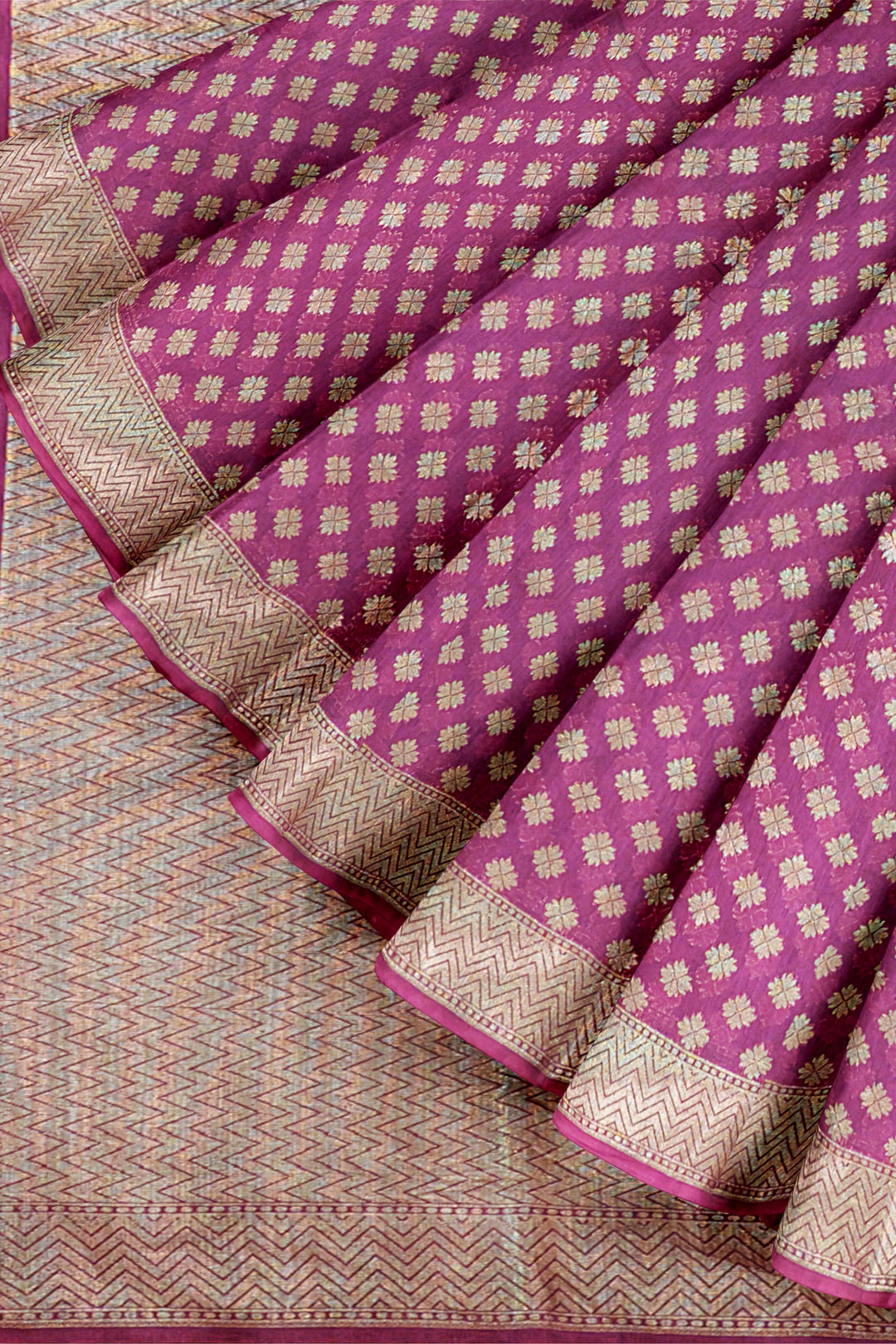 PINK COLOUR BLENDED GEORGETTE BANARASI HANDLOOM SAREE - ATHARVA