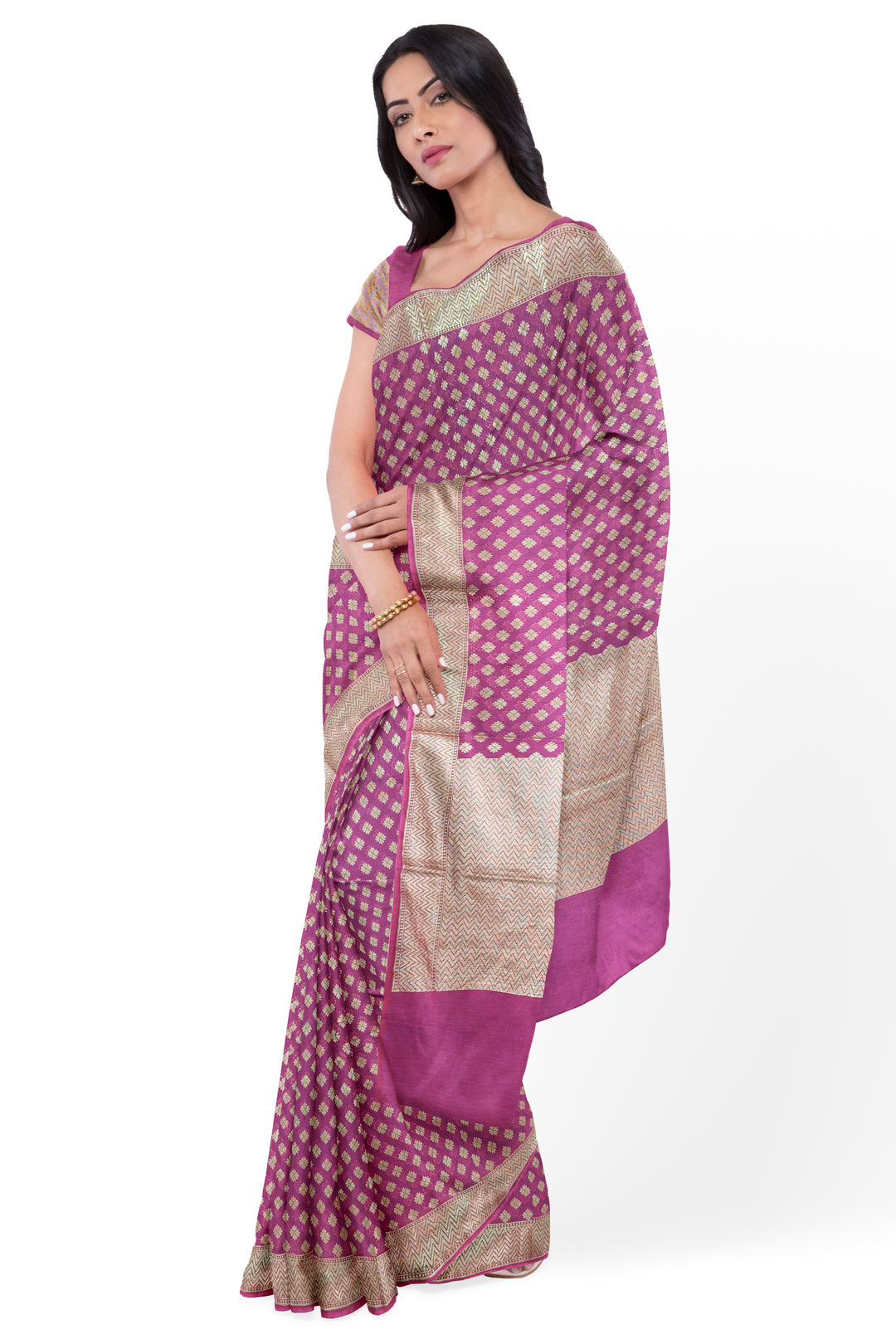 PINK COLOUR BLENDED GEORGETTE BANARASI HANDLOOM SAREE - ATHARVA