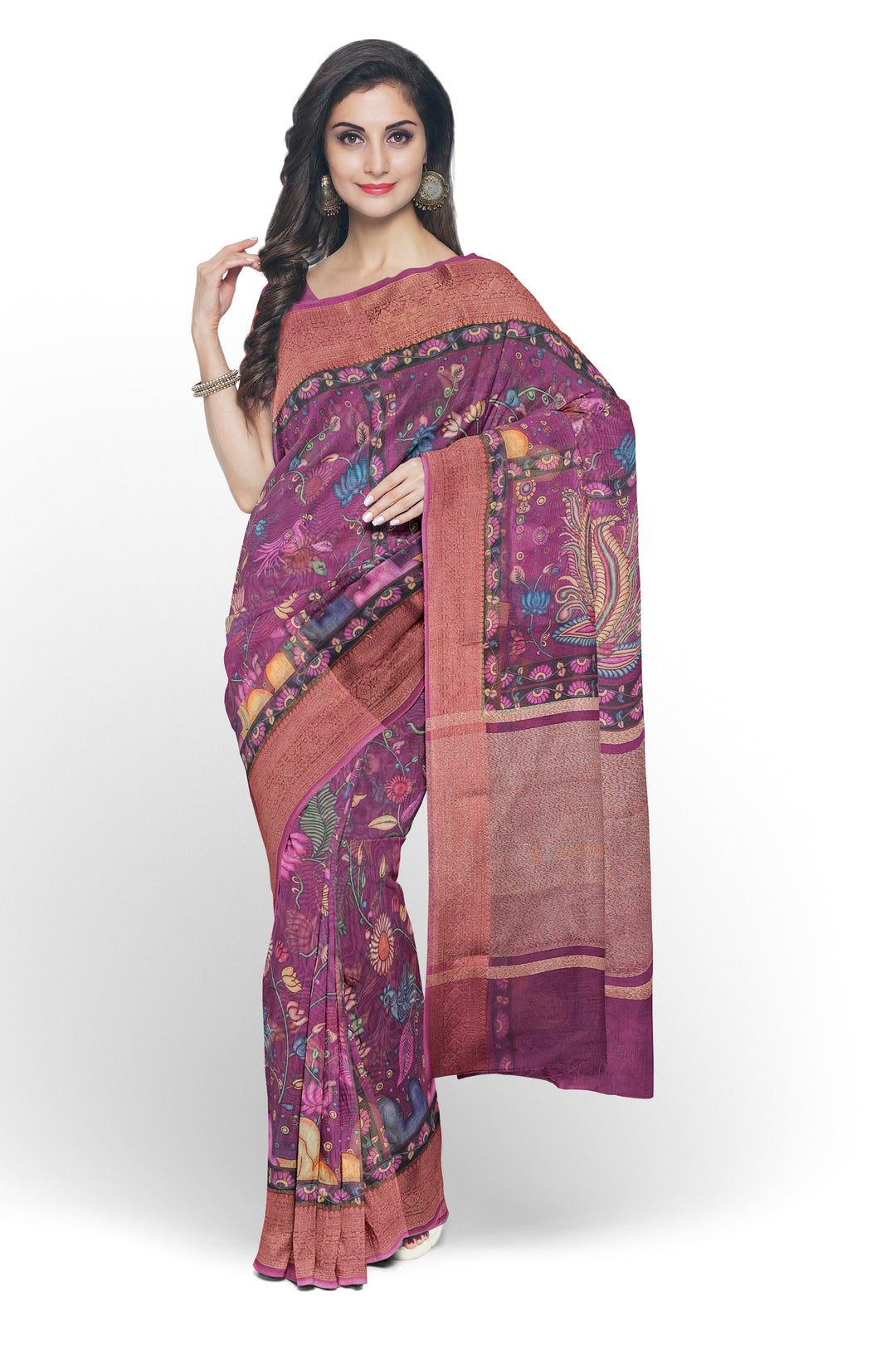 PURPLE COLOUR MUNGA BANARASI SAREE WITH PICHWAI PRINT - ATHARVA