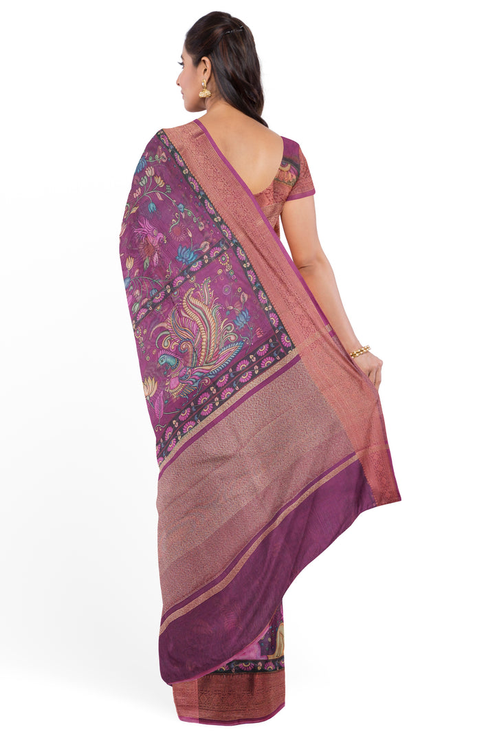 PURPLE COLOUR MUNGA BANARASI SAREE WITH PICHWAI PRINT - ATHARVA