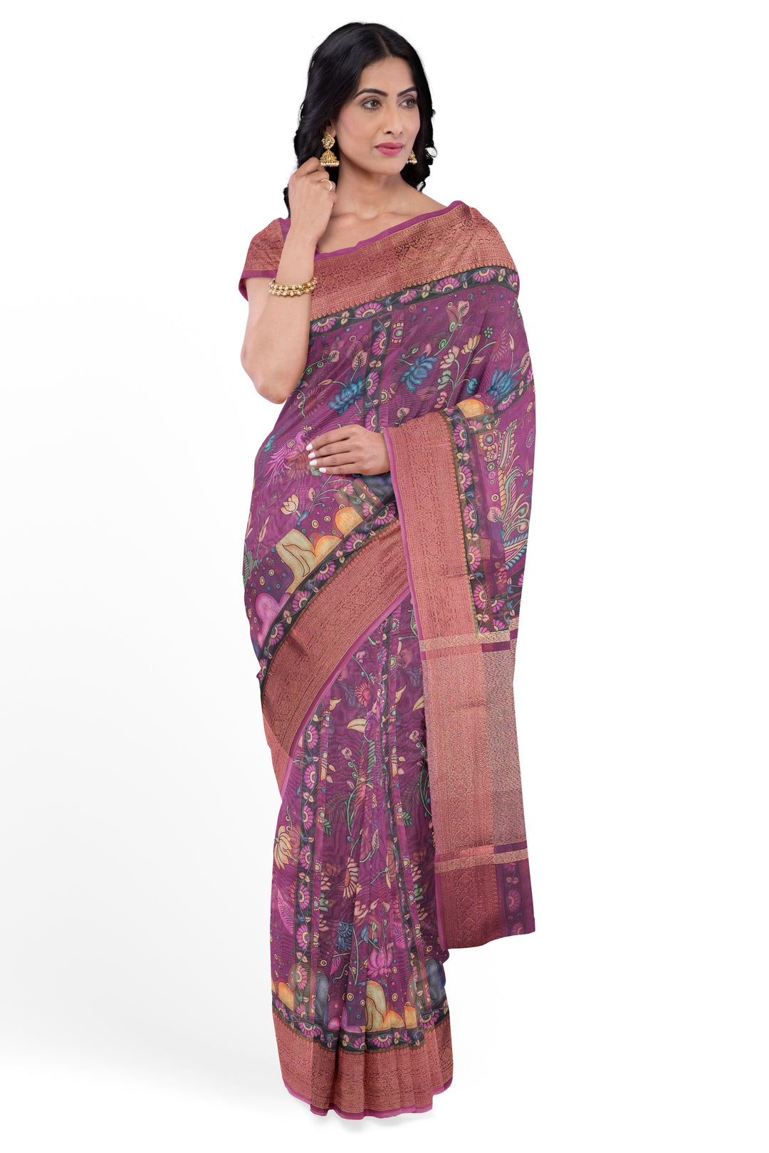 PURPLE COLOUR MUNGA BANARASI SAREE WITH PICHWAI PRINT - ATHARVA