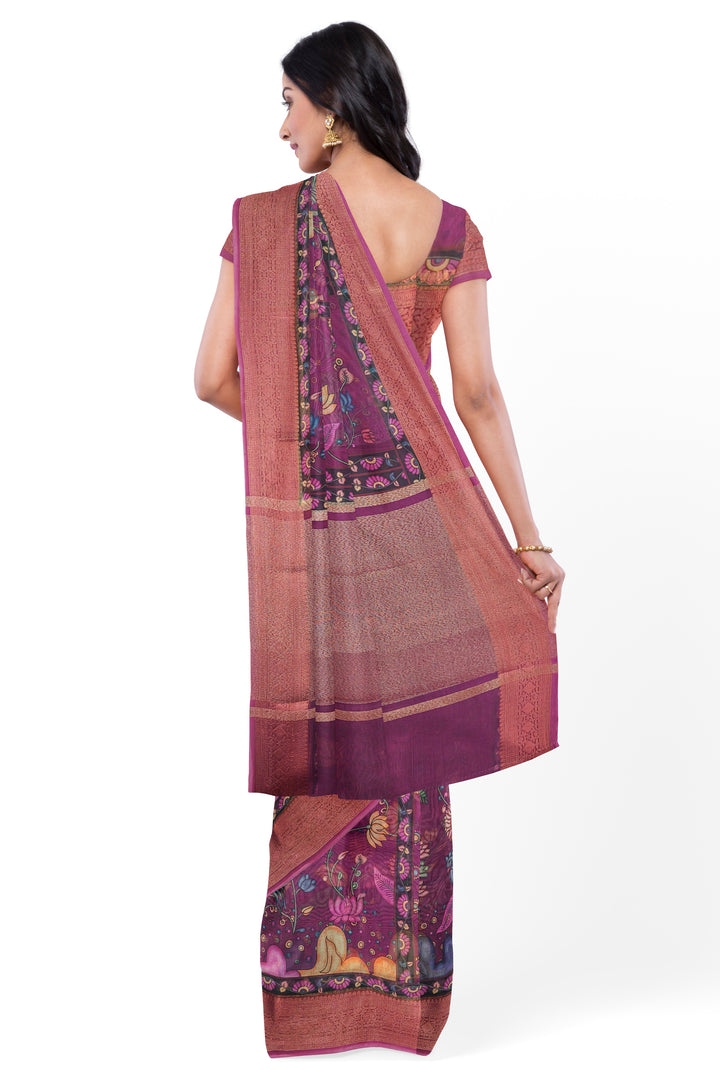 PURPLE COLOUR MUNGA BANARASI SAREE WITH PICHWAI PRINT - ATHARVA