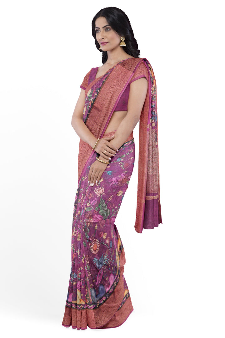 PURPLE COLOUR MUNGA BANARASI SAREE WITH PICHWAI PRINT - ATHARVA