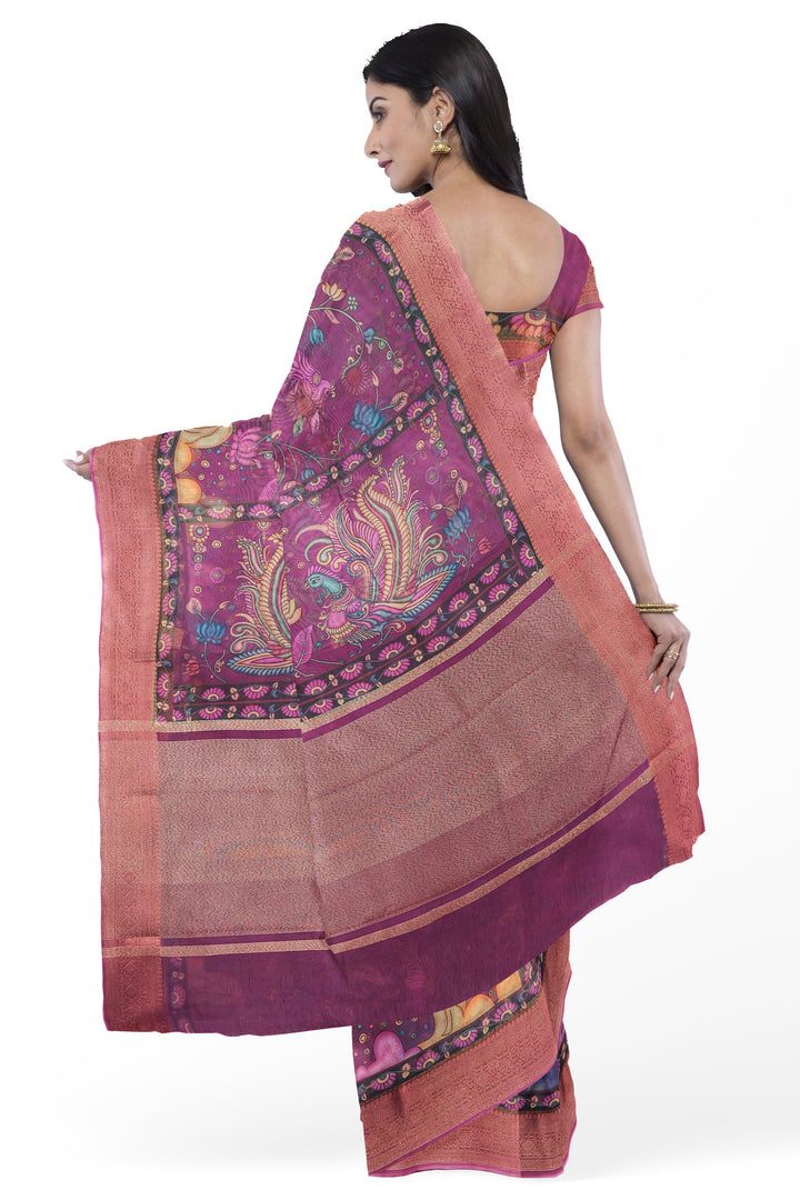 PURPLE COLOUR MUNGA BANARASI SAREE WITH PICHWAI PRINT - ATHARVA