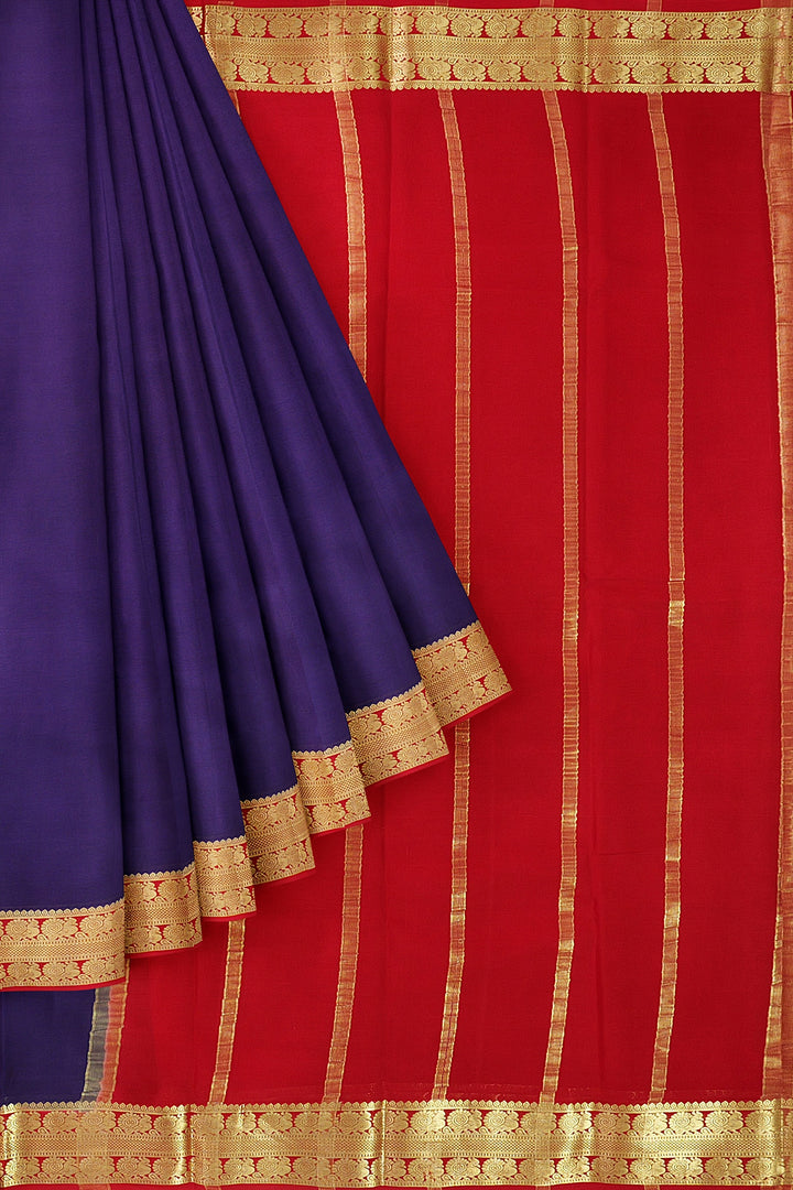 Dark Violet Pure Mysore Crepe Silk Saree | SILK MARK CERTIFIED