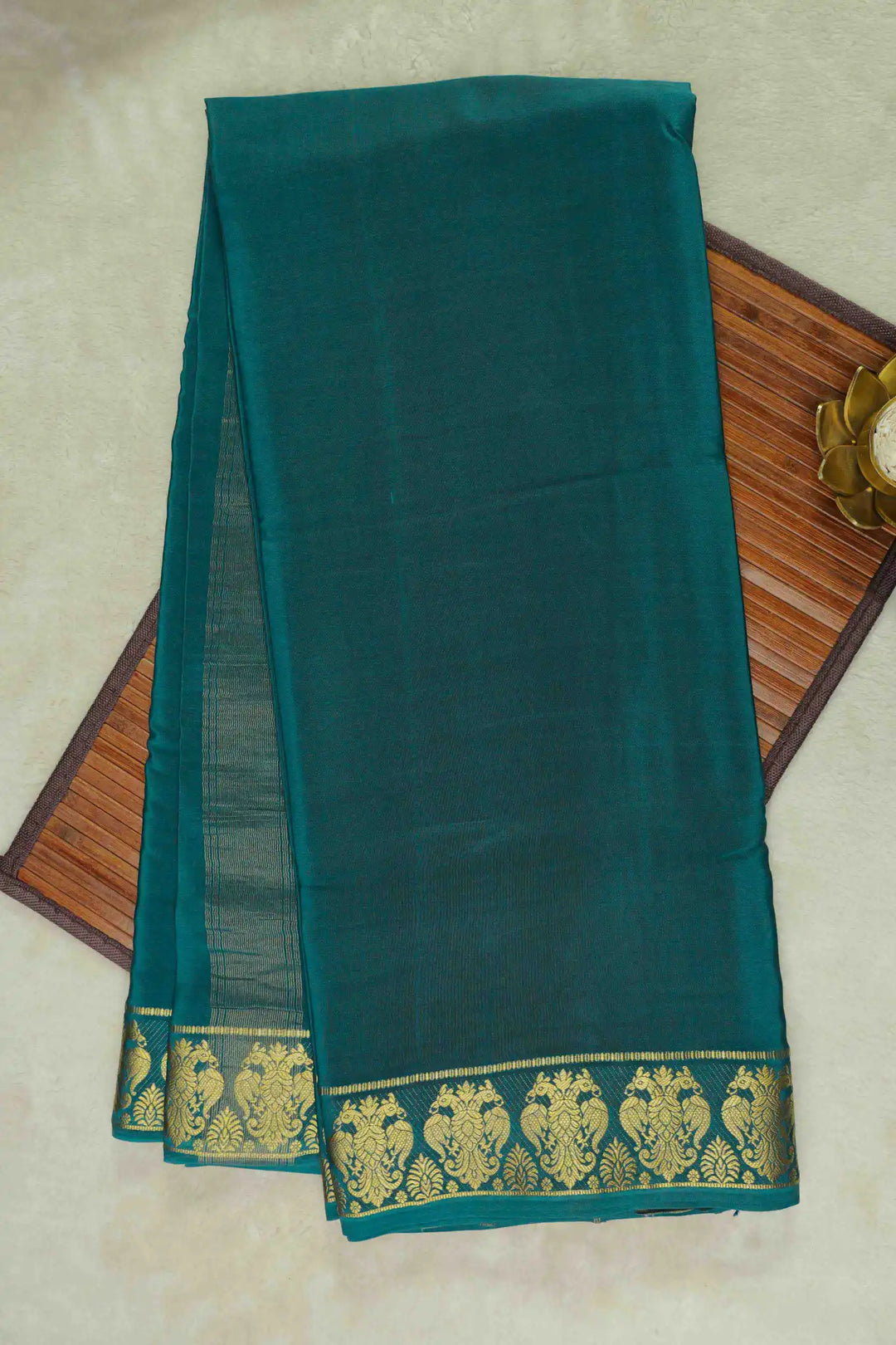 Dark Green Mysore Silk Saree with Gandabeunda Border