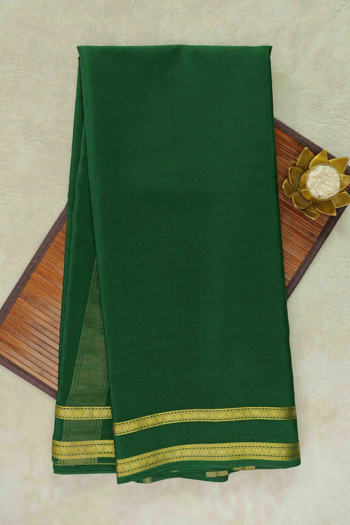 Dark green Mysore Silk Saree with green pallu and gold border