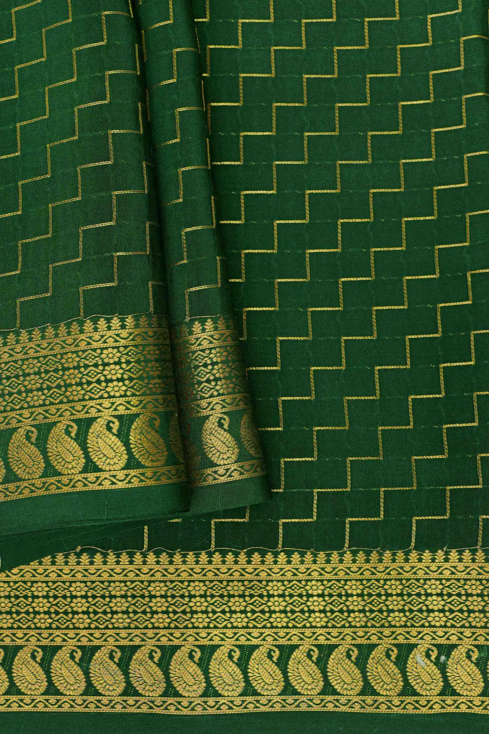 Dark green and gold zari Mysore Silk Saree with gold detailing