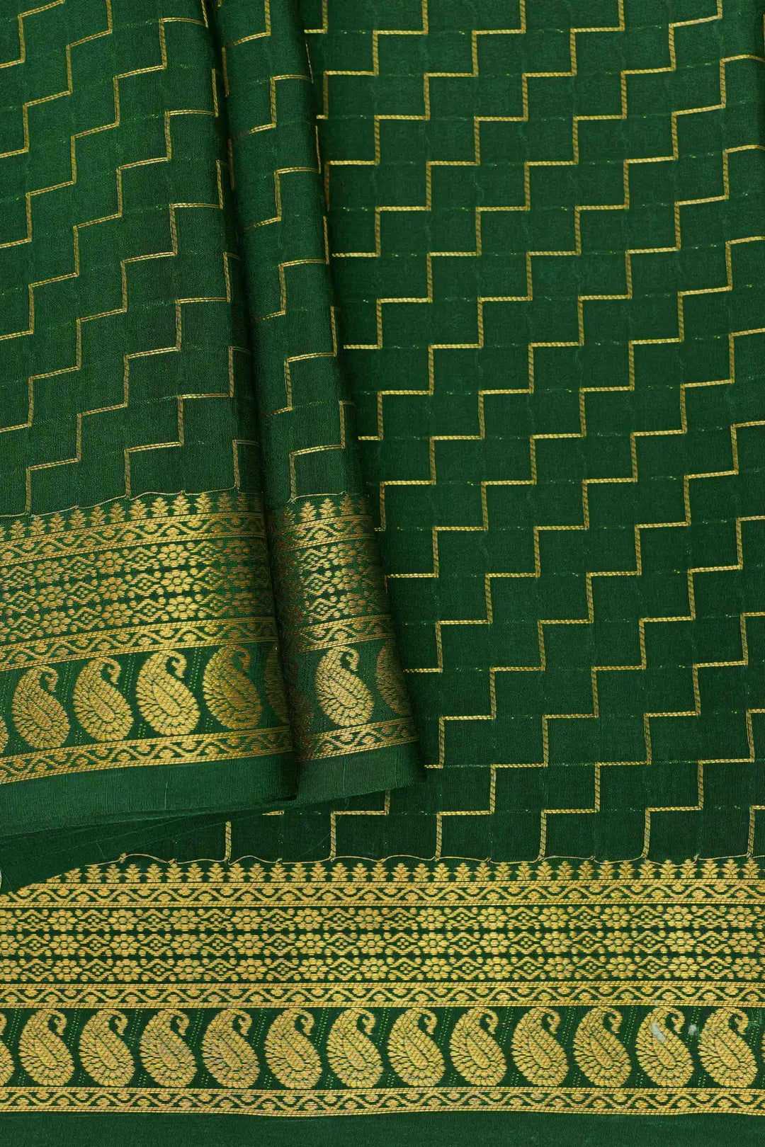 Dark green and gold zari Mysore Silk Saree with gold detailing