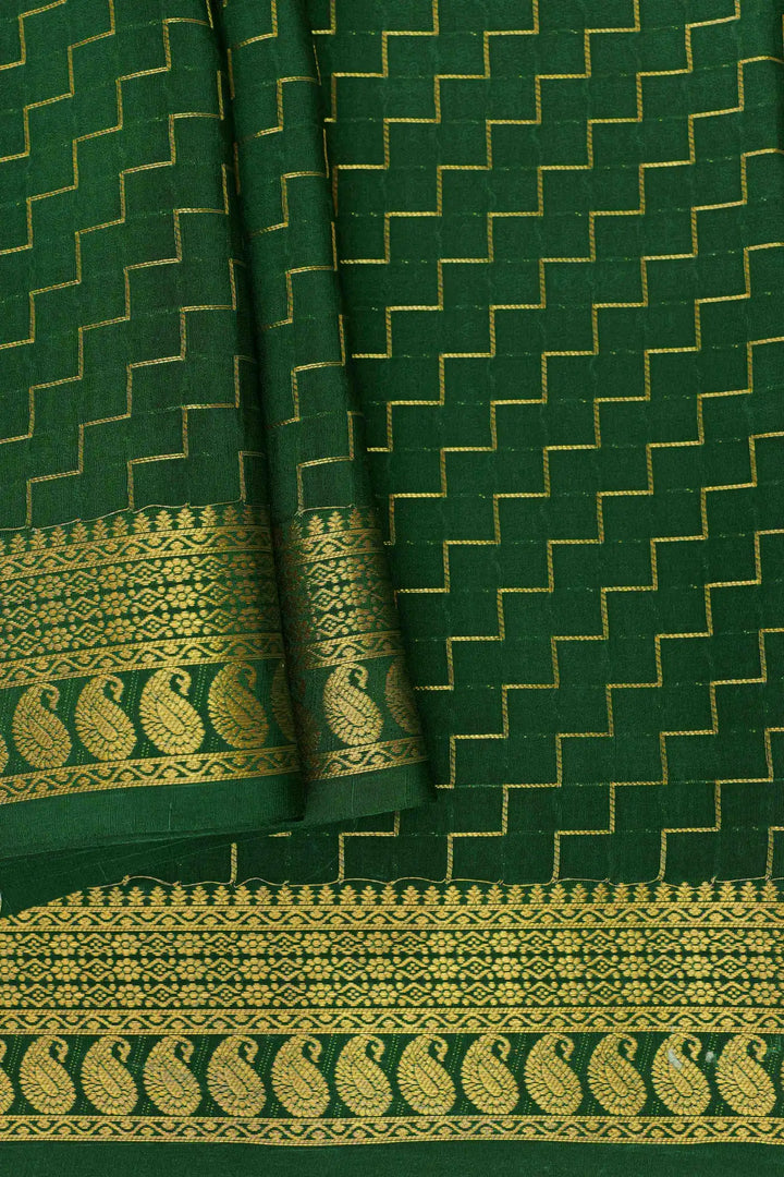 Dark green and gold zari Mysore Silk Saree with gold detailing
