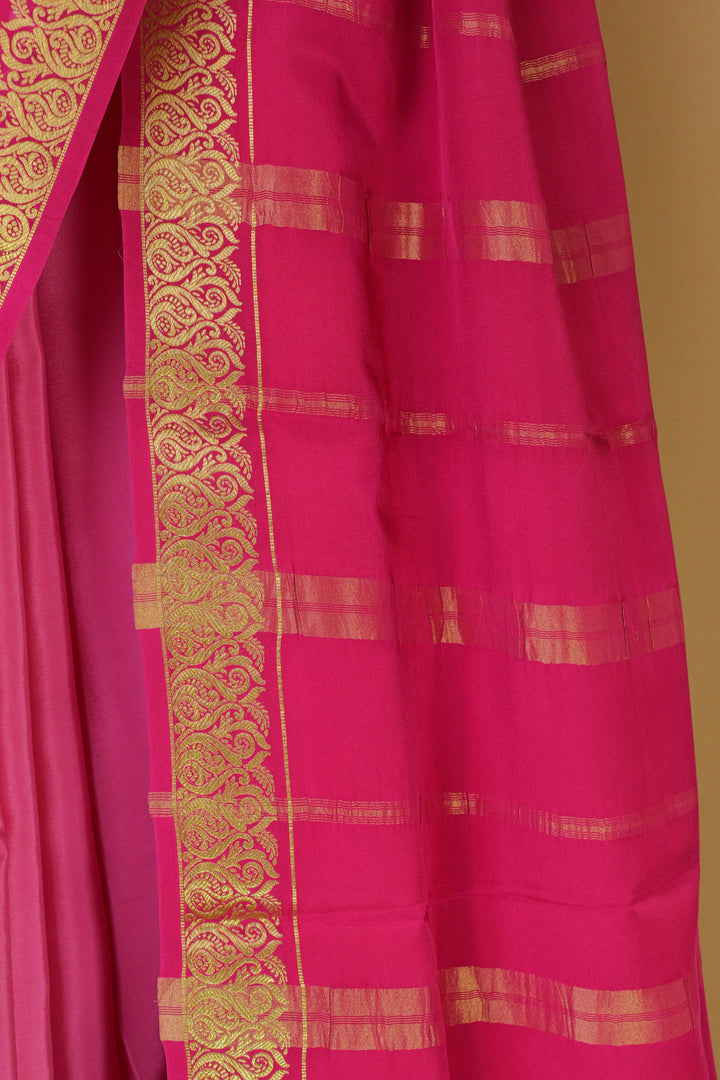 Dark pink pallu Mysore silk saree with zari work
