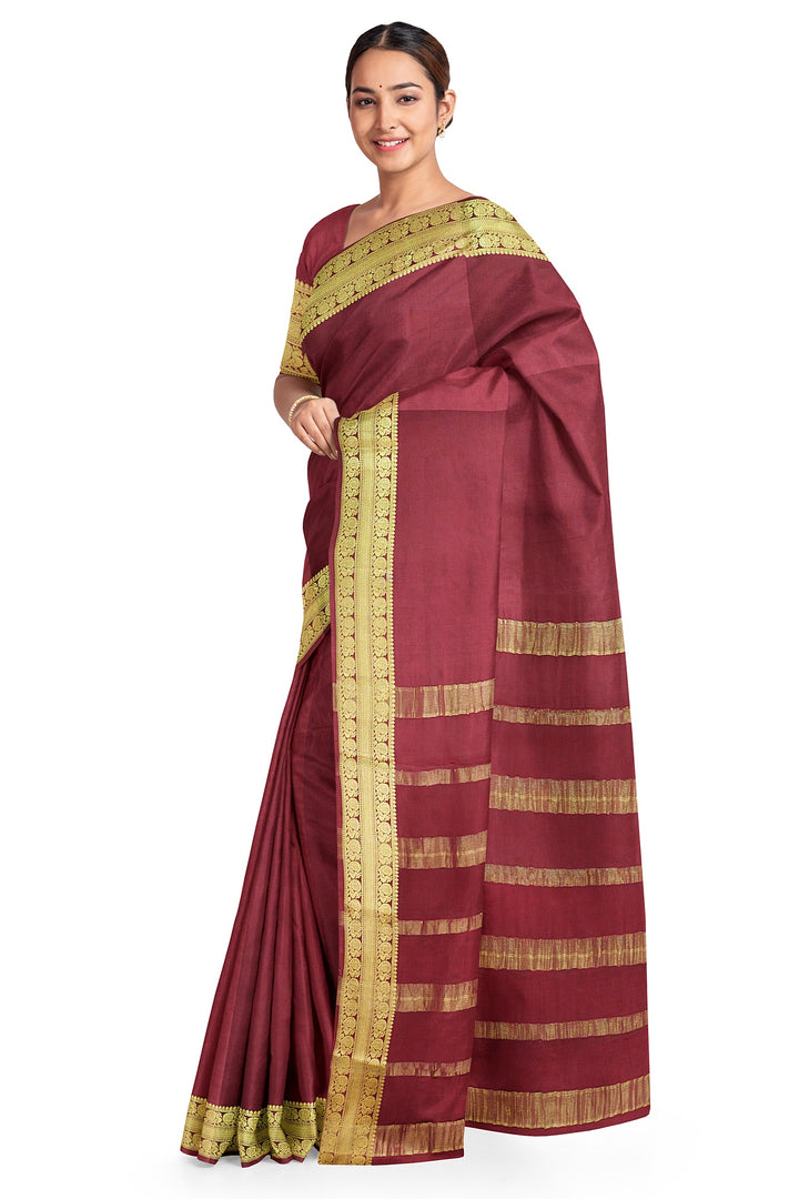 Dark Brown Pure Mysore Crepe Silk Saree | SILK MARK CERTIFIED