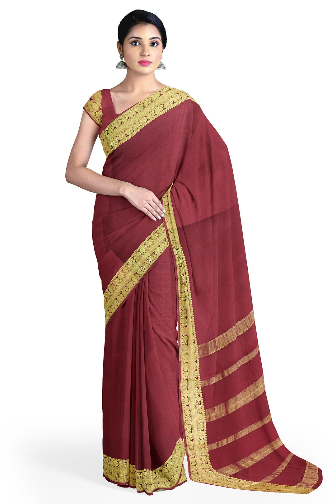 Dark Brown Pure Mysore Crepe Silk Saree | SILK MARK CERTIFIED