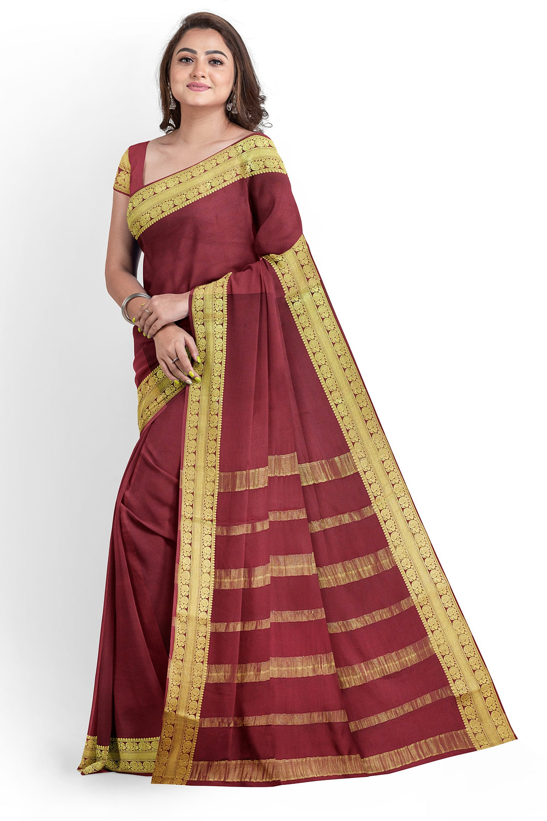 Dark Brown Pure Mysore Crepe Silk Saree | SILK MARK CERTIFIED