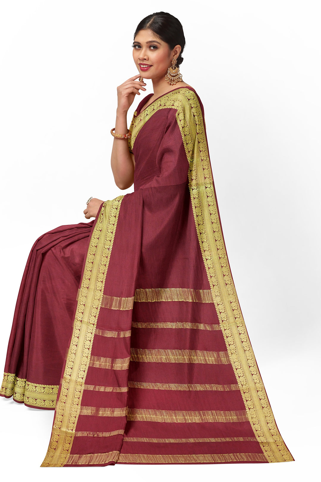 Dark Brown Pure Mysore Crepe Silk Saree | SILK MARK CERTIFIED