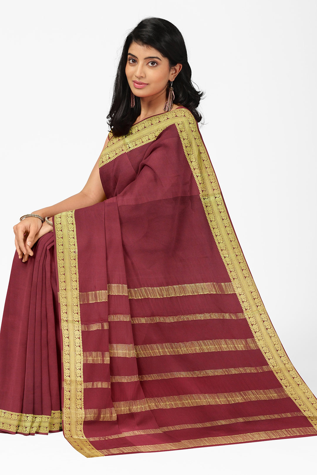 Dark Brown Pure Mysore Crepe Silk Saree | SILK MARK CERTIFIED