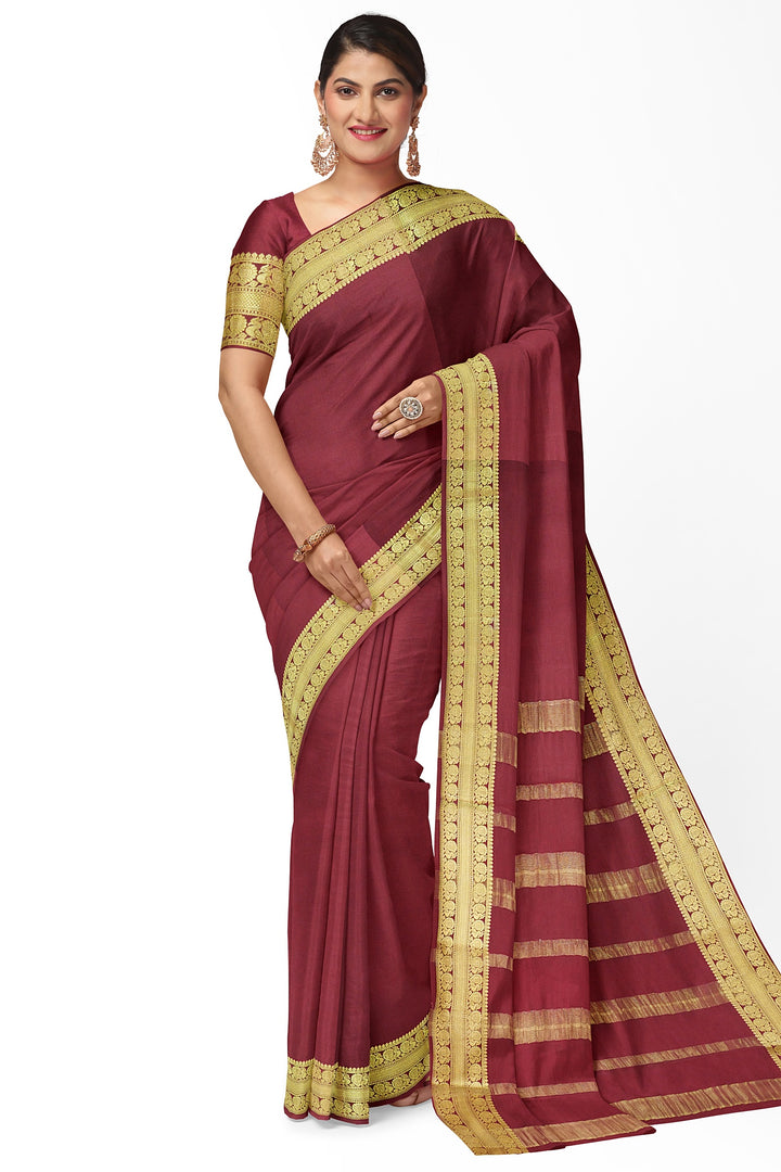 Dark Brown Pure Mysore Crepe Silk Saree | SILK MARK CERTIFIED