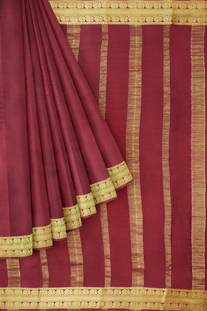 Dark Brown Pure Mysore Crepe Silk Saree | SILK MARK CERTIFIED