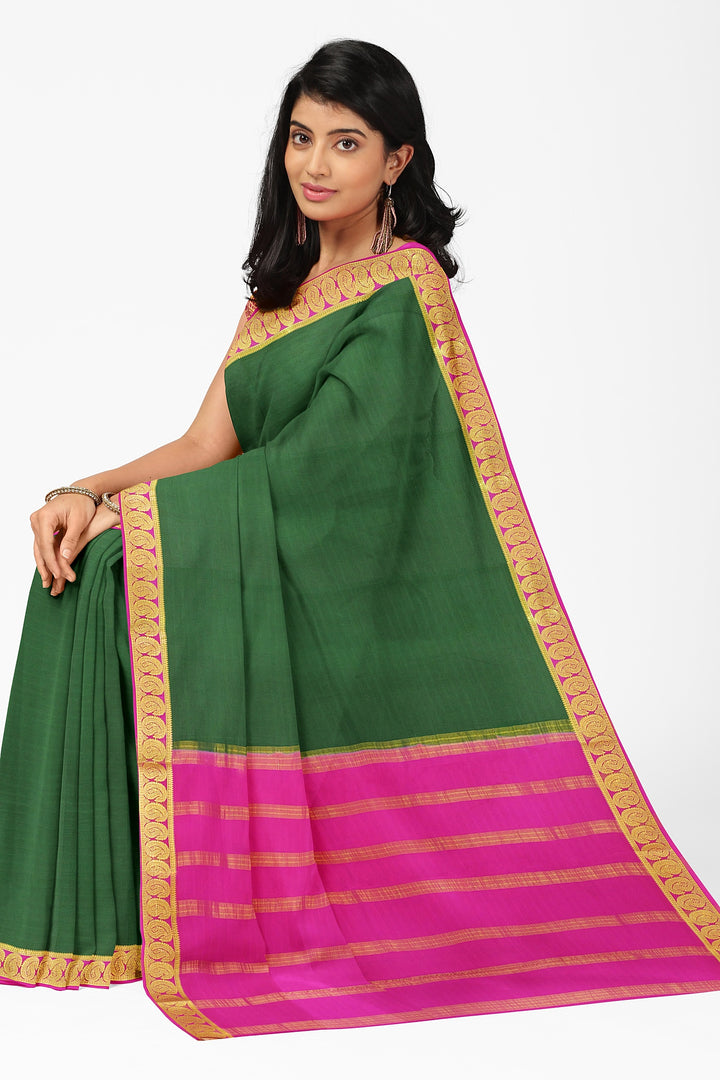 Dark Green Pure Mysore Crepe Silk Saree | SILK MARK CERTIFIED - ATHARVA