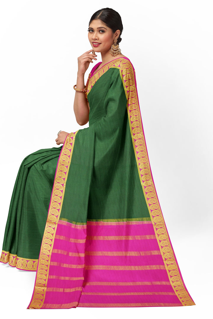 Dark Green Pure Mysore Crepe Silk Saree | SILK MARK CERTIFIED - ATHARVA