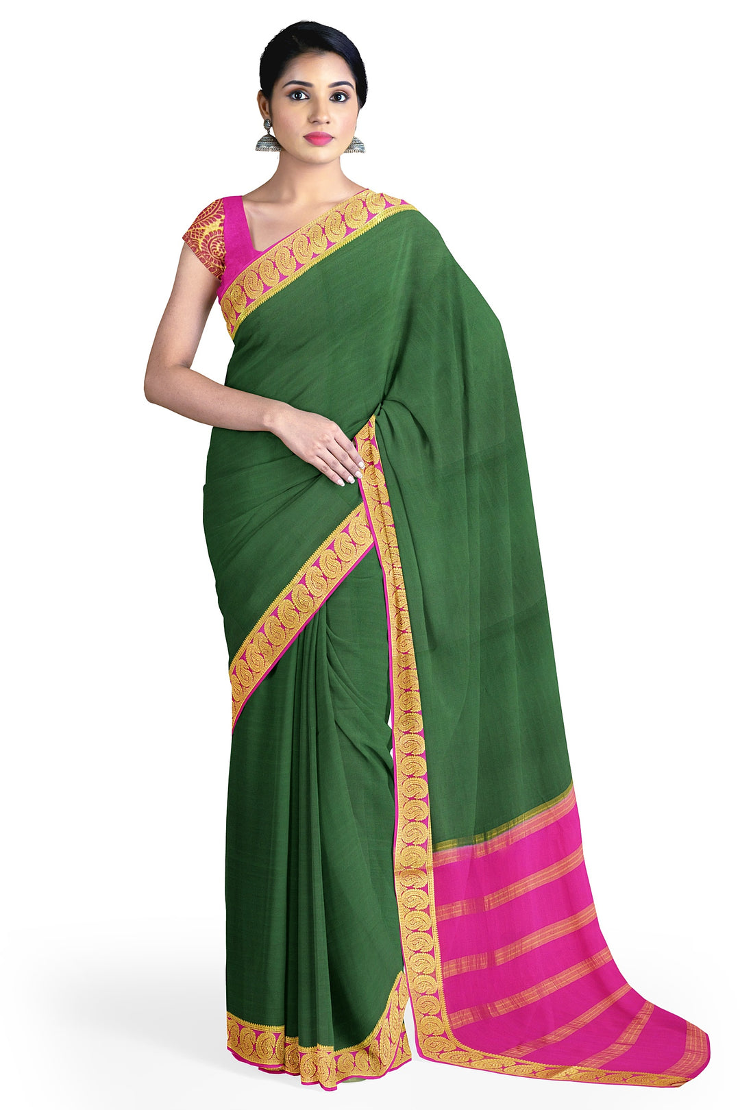 Dark Green Pure Mysore Crepe Silk Saree | SILK MARK CERTIFIED - ATHARVA